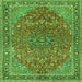 Round Machine Washable Persian Green Traditional Area Rugs, wshtr3542grn