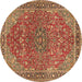 Round Machine Washable Persian Brown Traditional Rug, wshtr3542brn