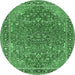 Round Machine Washable Persian Emerald Green Traditional Area Rugs, wshtr3542emgrn