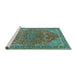 Sideview of Machine Washable Persian Turquoise Traditional Area Rugs, wshtr3542turq