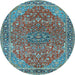 Round Machine Washable Persian Light Blue Traditional Rug, wshtr3542lblu