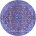 Round Machine Washable Persian Blue Traditional Rug, wshtr3542blu