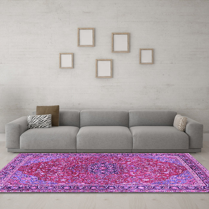 Machine Washable Persian Purple Traditional Area Rugs in a Living Room, wshtr3542pur