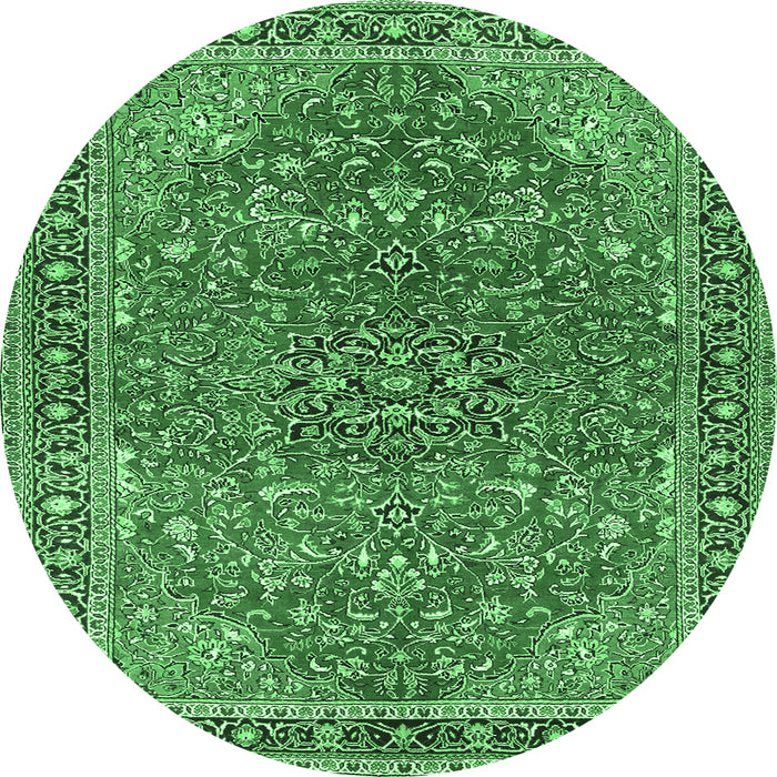 Round Persian Emerald Green Traditional Rug, tr3542emgrn