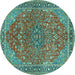 Round Machine Washable Persian Turquoise Traditional Area Rugs, wshtr3542turq