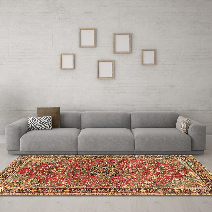 Machine Washable Persian Brown Traditional Rug in a Living Room,, wshtr3542brn
