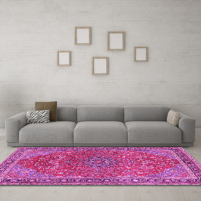 Machine Washable Persian Pink Traditional Rug in a Living Room, wshtr3542pnk
