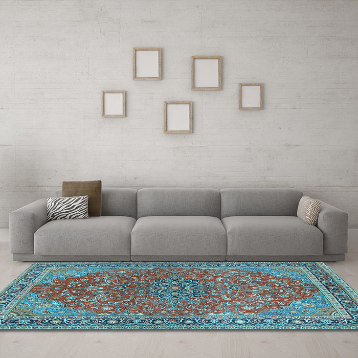 Machine Washable Persian Light Blue Traditional Rug in a Living Room, wshtr3542lblu