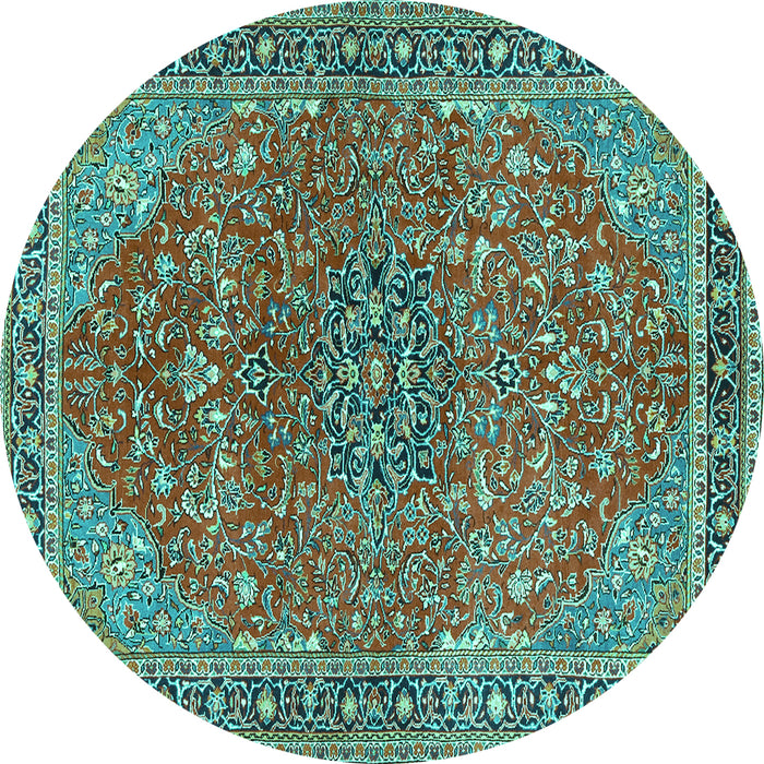 Round Persian Turquoise Traditional Rug, tr3542turq