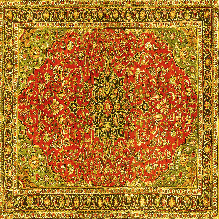 Square Machine Washable Persian Yellow Traditional Rug, wshtr3542yw
