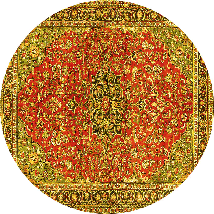 Round Persian Yellow Traditional Rug, tr3542yw