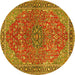 Round Machine Washable Persian Yellow Traditional Rug, wshtr3542yw