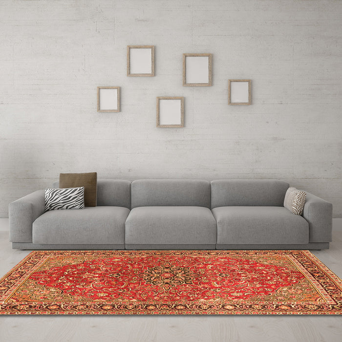 Machine Washable Persian Orange Traditional Area Rugs in a Living Room, wshtr3542org