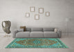 Machine Washable Persian Turquoise Traditional Area Rugs in a Living Room,, wshtr3542turq