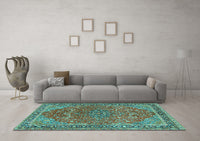 Machine Washable Persian Turquoise Traditional Rug, wshtr3542turq