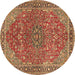 Round Persian Brown Traditional Rug, tr3542brn