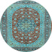 Round Machine Washable Persian Light Blue Traditional Rug, wshtr3544lblu