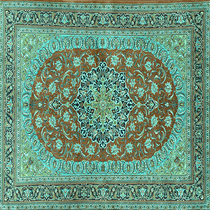 Square Machine Washable Persian Turquoise Traditional Area Rugs, wshtr3544turq