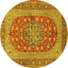 Round Machine Washable Persian Yellow Traditional Rug, wshtr3544yw