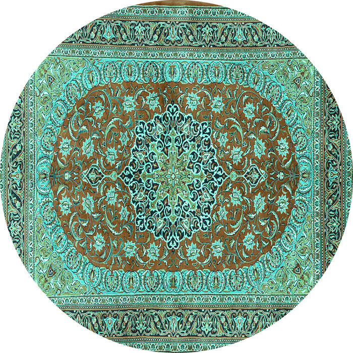 Round Machine Washable Persian Turquoise Traditional Area Rugs, wshtr3544turq