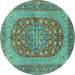 Round Machine Washable Persian Turquoise Traditional Area Rugs, wshtr3544turq