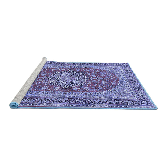 Sideview of Machine Washable Persian Blue Traditional Rug, wshtr3544blu