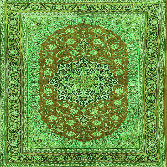 Round Machine Washable Persian Green Traditional Area Rugs, wshtr3544grn