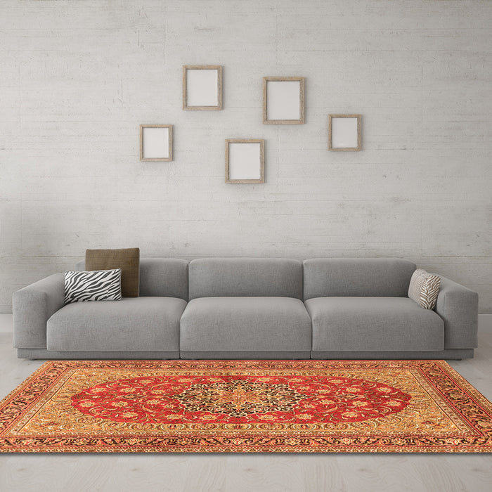 Machine Washable Persian Orange Traditional Area Rugs in a Living Room, wshtr3544org