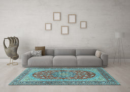 Machine Washable Persian Light Blue Traditional Rug in a Living Room, wshtr3544lblu