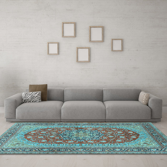 Machine Washable Persian Light Blue Traditional Rug in a Living Room, wshtr3544lblu