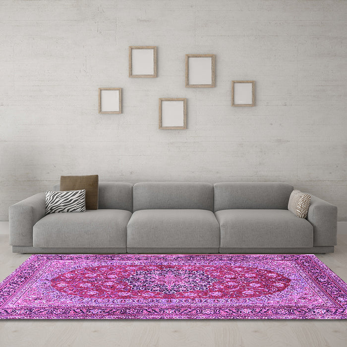 Machine Washable Persian Purple Traditional Area Rugs in a Living Room, wshtr3544pur