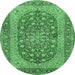 Round Machine Washable Persian Emerald Green Traditional Area Rugs, wshtr3544emgrn