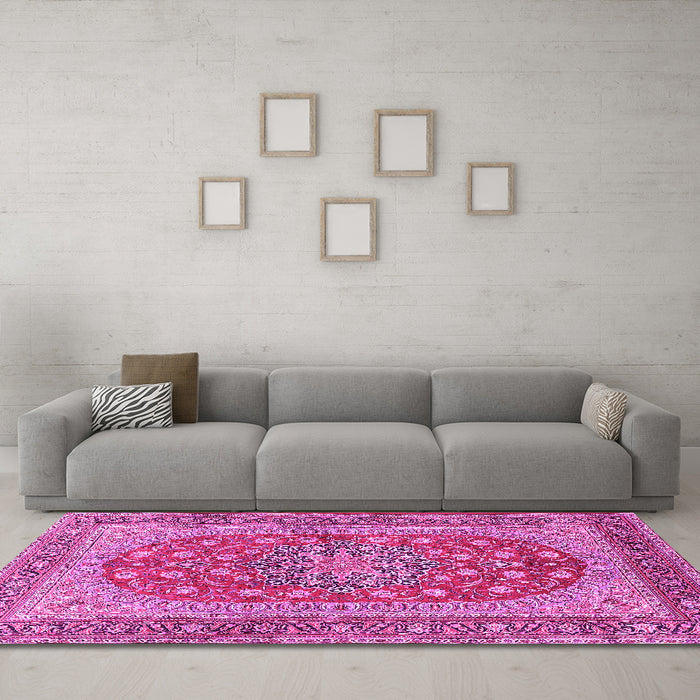 Machine Washable Persian Pink Traditional Rug in a Living Room, wshtr3544pnk