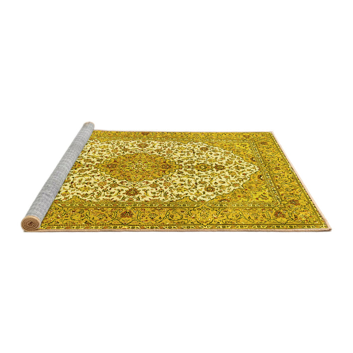 Sideview of Machine Washable Persian Yellow Traditional Rug, wshtr3545yw