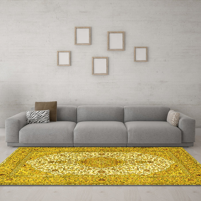 Machine Washable Persian Yellow Traditional Rug in a Living Room, wshtr3545yw