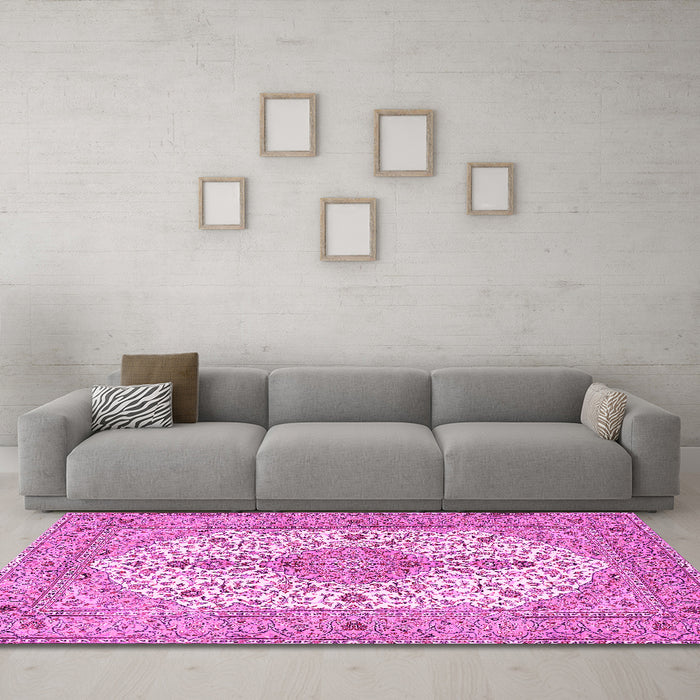 Machine Washable Persian Pink Traditional Rug in a Living Room, wshtr3545pnk