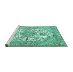 Sideview of Machine Washable Persian Turquoise Traditional Area Rugs, wshtr3545turq