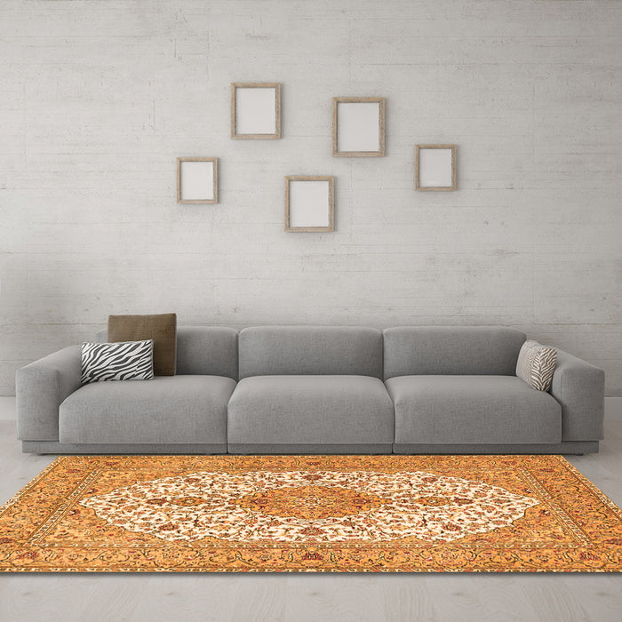 Machine Washable Persian Orange Traditional Area Rugs in a Living Room, wshtr3545org