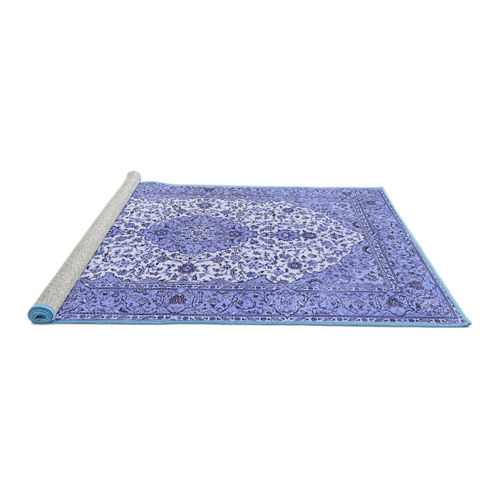 Sideview of Machine Washable Persian Blue Traditional Rug, wshtr3545blu