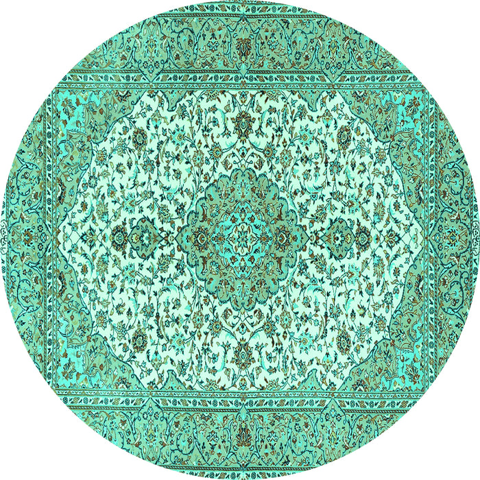 Round Machine Washable Persian Turquoise Traditional Area Rugs, wshtr3545turq