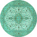 Round Machine Washable Persian Turquoise Traditional Area Rugs, wshtr3545turq