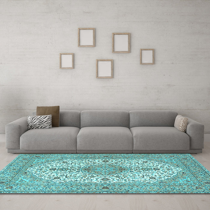 Machine Washable Persian Light Blue Traditional Rug in a Living Room, wshtr3545lblu