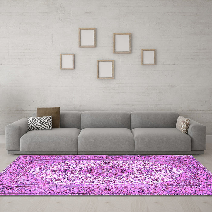 Machine Washable Persian Purple Traditional Area Rugs in a Living Room, wshtr3545pur