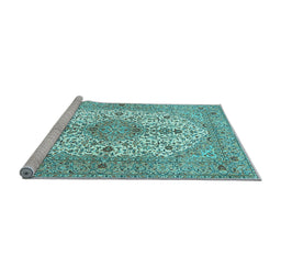 Sideview of Machine Washable Persian Light Blue Traditional Rug, wshtr3545lblu