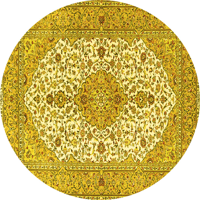 Round Machine Washable Persian Yellow Traditional Rug, wshtr3545yw