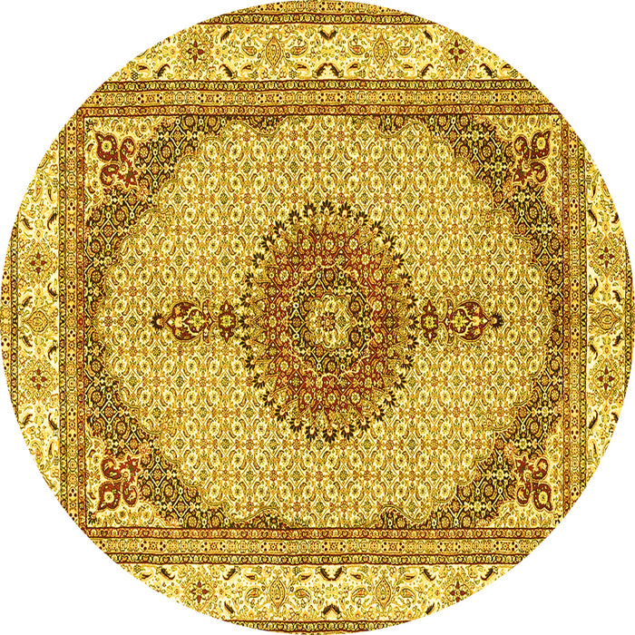 Round Machine Washable Persian Yellow Traditional Rug, wshtr3546yw