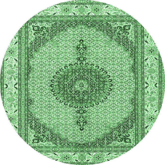 Round Machine Washable Persian Emerald Green Traditional Area Rugs, wshtr3546emgrn