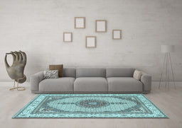 Machine Washable Persian Light Blue Traditional Rug in a Living Room, wshtr3546lblu
