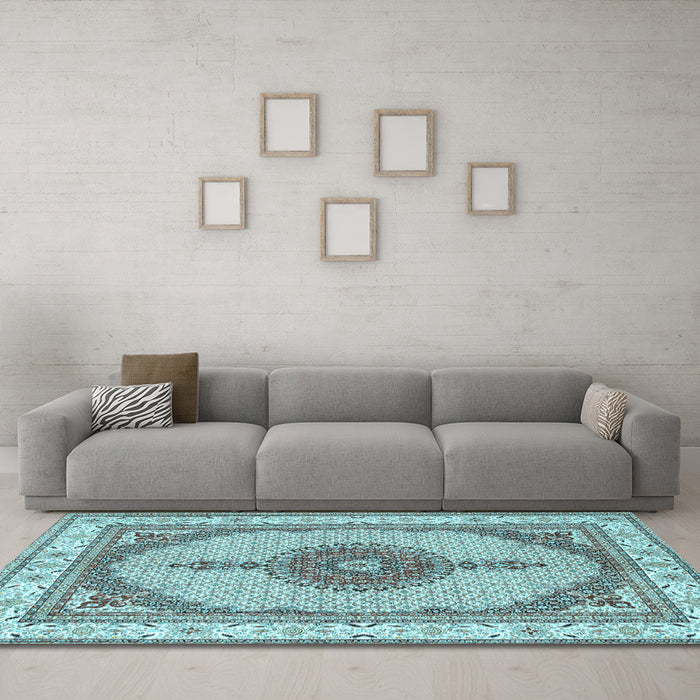 Machine Washable Persian Light Blue Traditional Rug in a Living Room, wshtr3546lblu