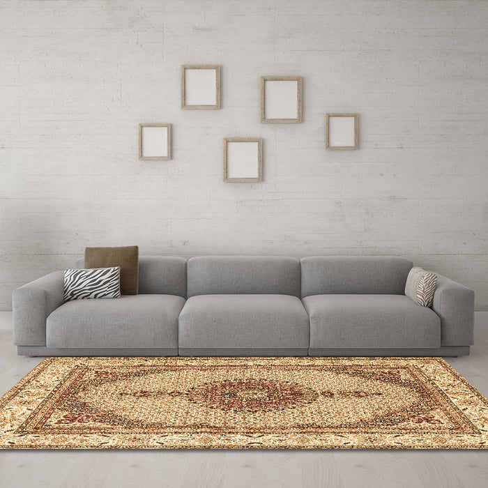 Machine Washable Persian Brown Traditional Rug in a Living Room,, wshtr3546brn